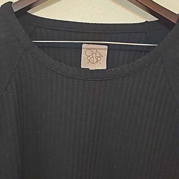 CHASER Waffle Knit Henley Thermal Black Long Sleeve Four Button Cuff Size XXL - Picture 2 of 9